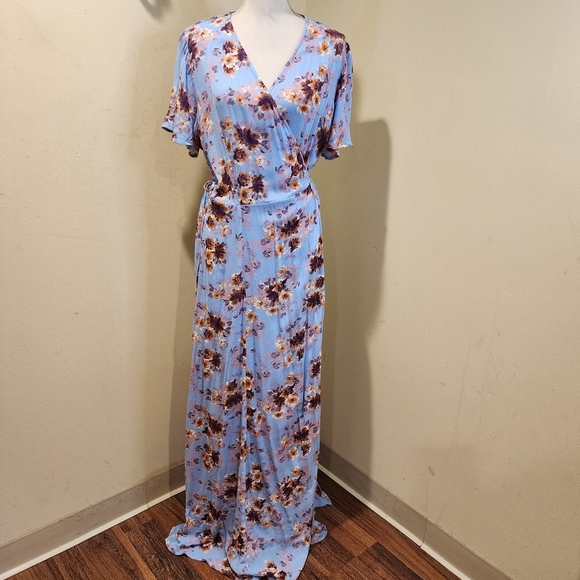 Mia & Tess Light Blue Floral Wrap Maxi Dress size XL - Picture 1 of 10